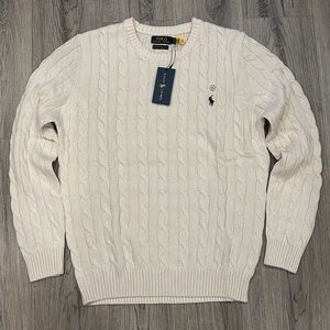 BRAND NEW MENS EXTRA LARGE POLO WHITE WITH NAVY CREST KNIT SWEATER WITH TAGS